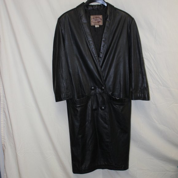 π€ VINTAGE Genuine Leather Coat Black Womens Petite Small - Picture 2 of 15